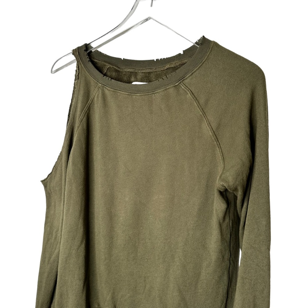 Pam & Gela Destroyed Cold Shoulder Sweatshirt Green P/0/XS - Picture 3 of 11